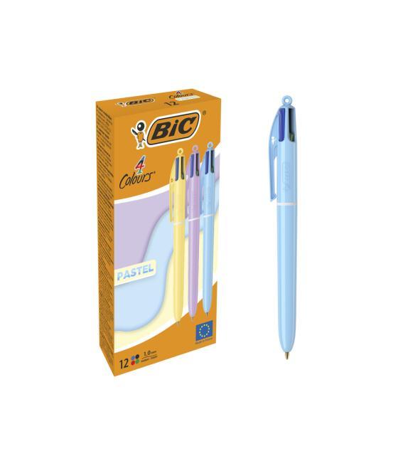 Bolígrafo bic cuatro colores pastel punta de 1 mm caja de 12 unidades colores surtidos
