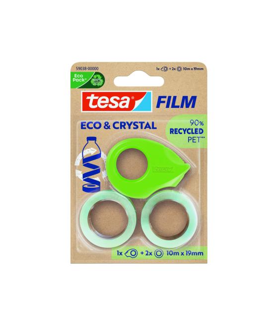 Cinta adhesiva tesa film eco&cristal transparente 10 m x 19 mm blister de 2 unidades + miniportarrollo