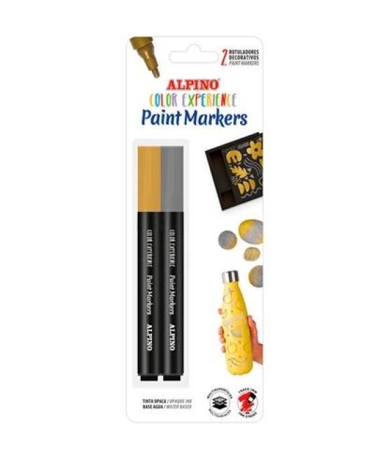 Alpino rotuladores multisuperficies paint markers color experience estuche 2 oro y plata