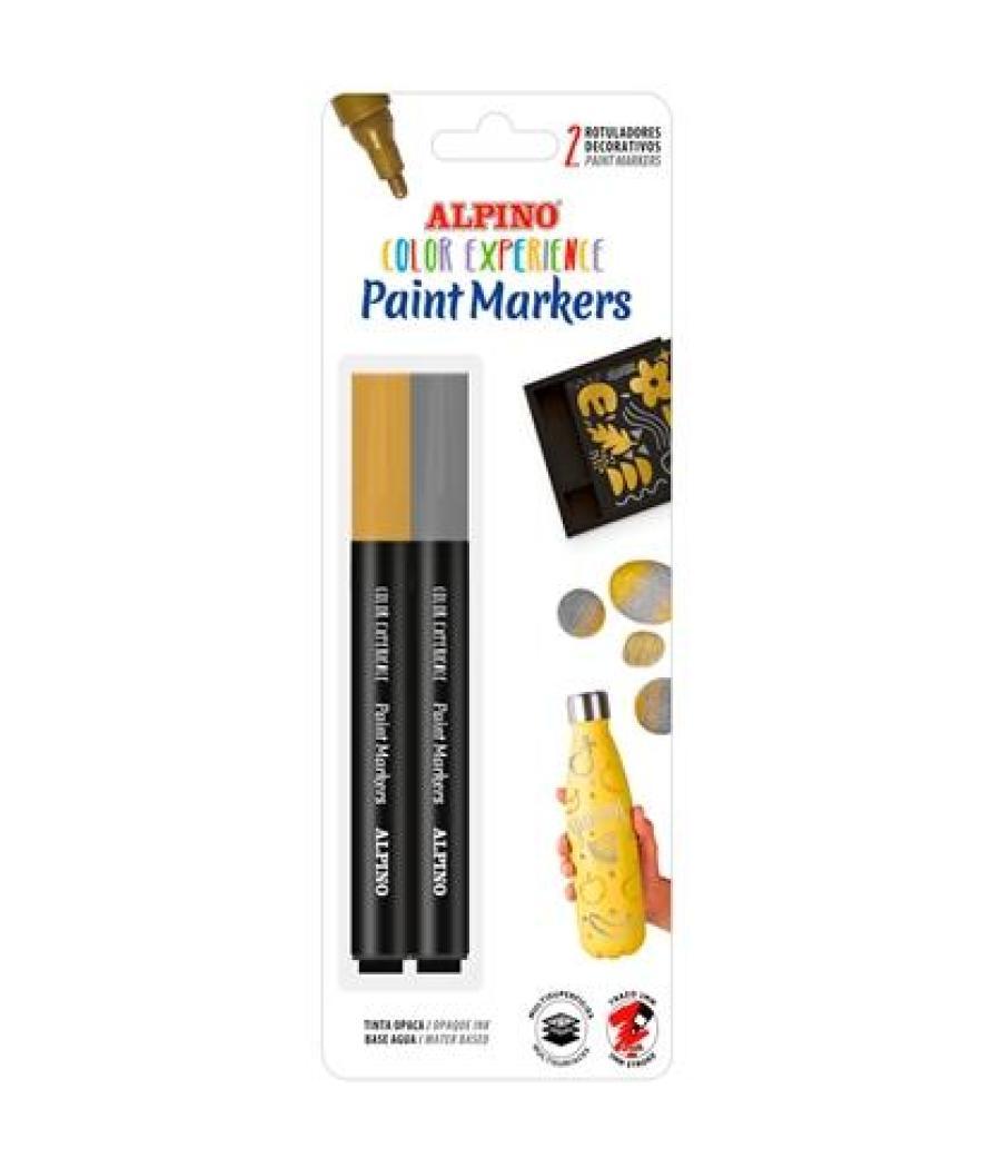 Alpino rotuladores multisuperficies paint markers color experience estuche 2 oro y plata