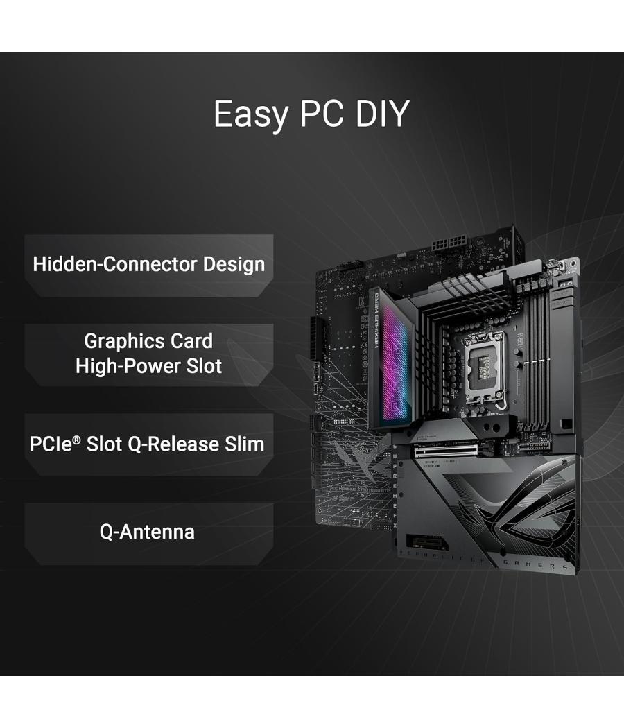 Placa asus rog maximus z790 hero btf,intel,1700,z790,4ddr5,128gb,1 hdmi + 2 thunderbolt 4,6sata+5m.2,9usb3.2+1usb-c,2.5gb+wifi6e