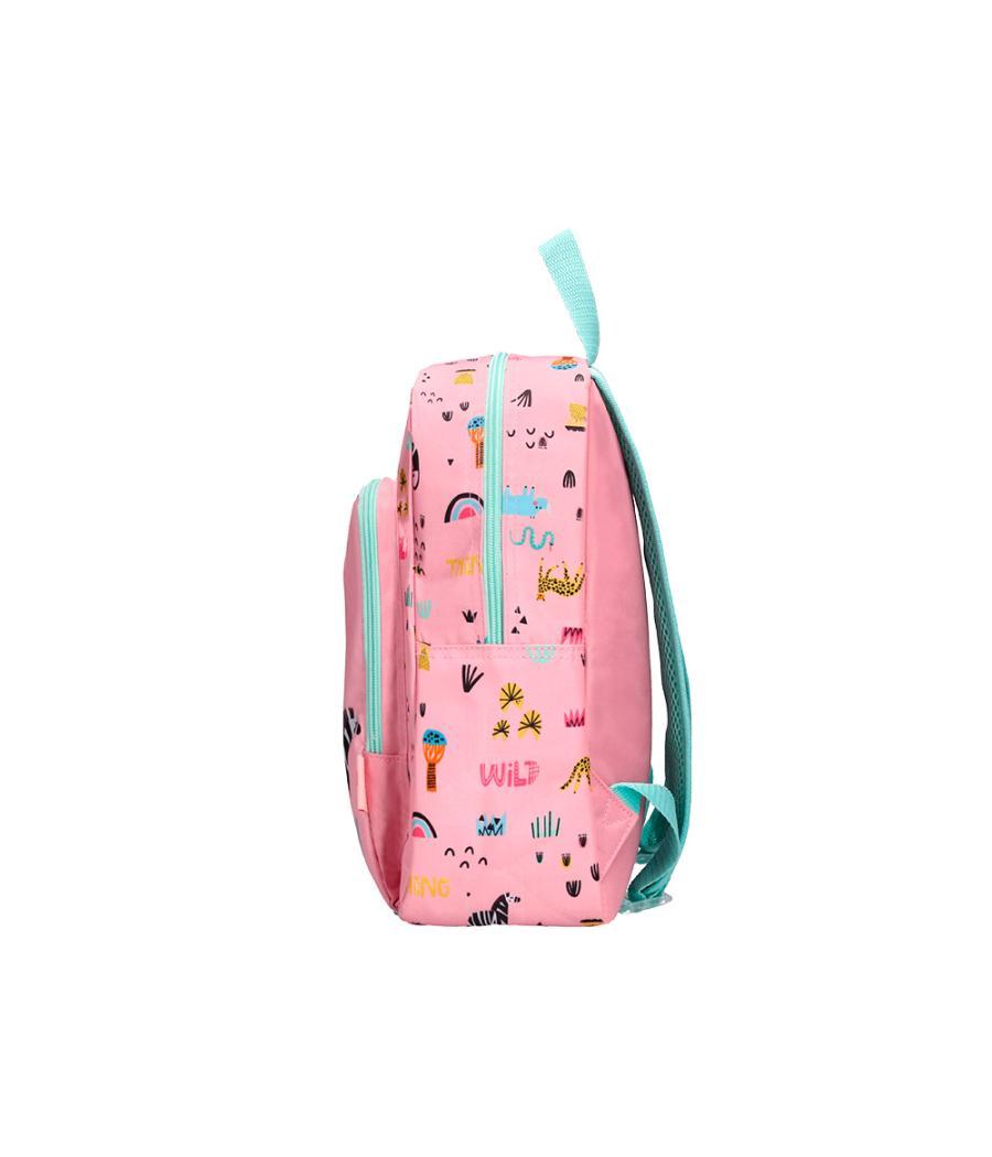 Cartera escolar liderpapel moc hila infantil safari diseño cebra rosa 330x100x250 mm