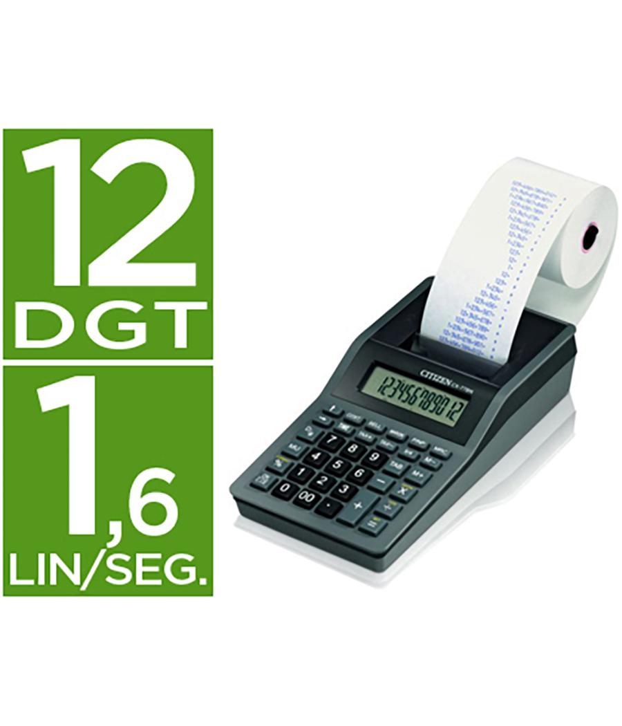 Calculadora citizen impresora pantalla papel cx-77 12 dígitos negra