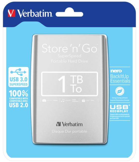 Verbatim Disco Duro Portátil Store 'n' Go USB 3.0 de 1 TB en color Plateado