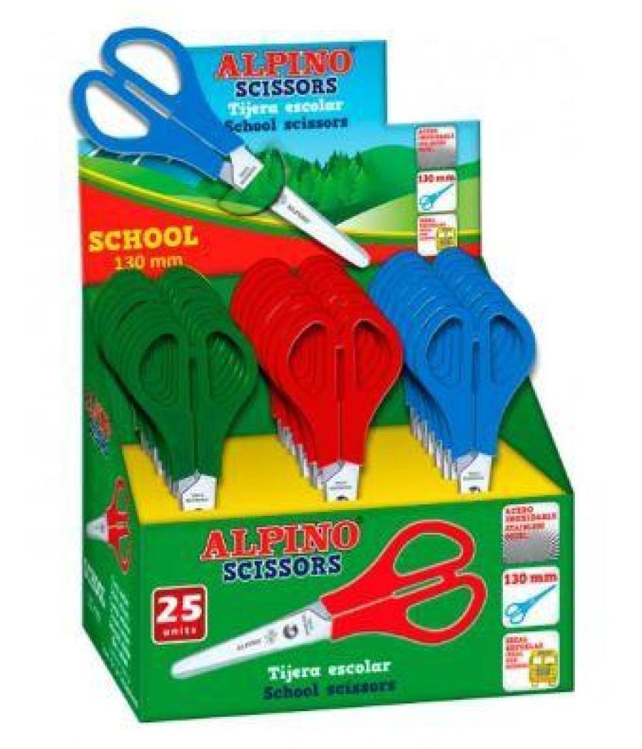 Alpino tijeras escolares school especial acero inoxidable caja expositora de 25 c/surtidos