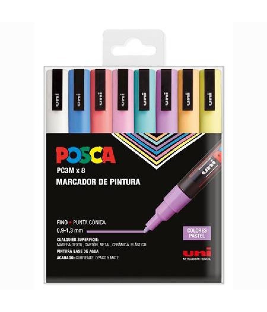 Posca marcador pc-3m/8c no permanente punta fina 0.9mm-1.3mm colores surtidos pastel -8u-