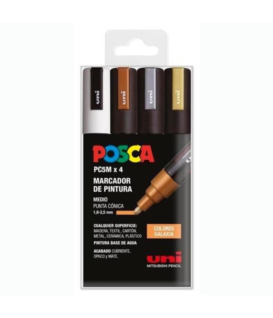 Posca marcador pc-5m/4c no permanente 1.8mm-2.5mm colores surtidos galaxia -estuche 4u-