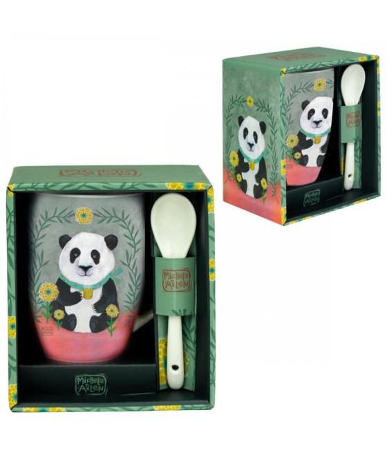 Taza de cerámica con cuchara enesco panda