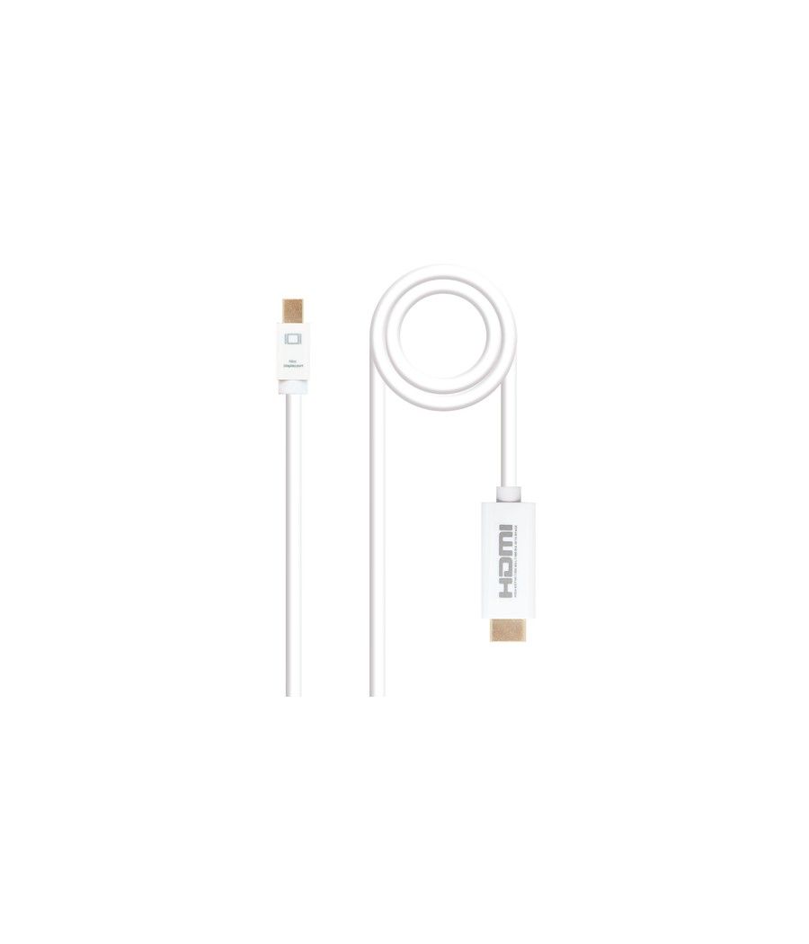 Nanocable Cable conversor Mini DP a HDMI, Mini DP/M - HDMI/M, Blanco, 2.0 M - Imagen 1