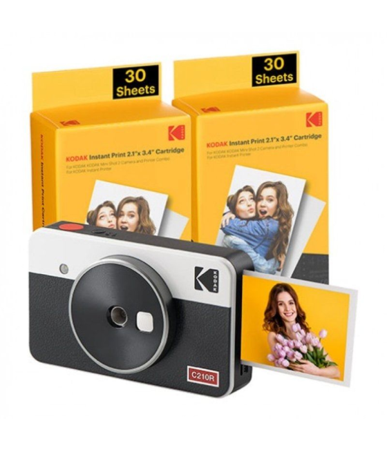Cámara digital instantánea kodak mini shot 2 retro/ tamaño foto 53.3x86.3mm/ incluye 2x papel fotográfico/ blanco