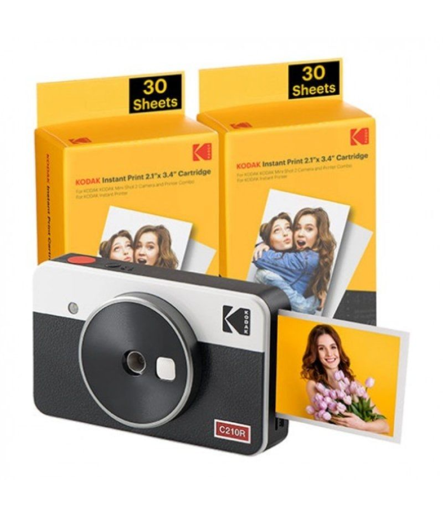 Cámara digital instantánea kodak mini shot 2 retro/ tamaño foto 53.3x86.3mm/ incluye 2x papel fotográfico/ blanco