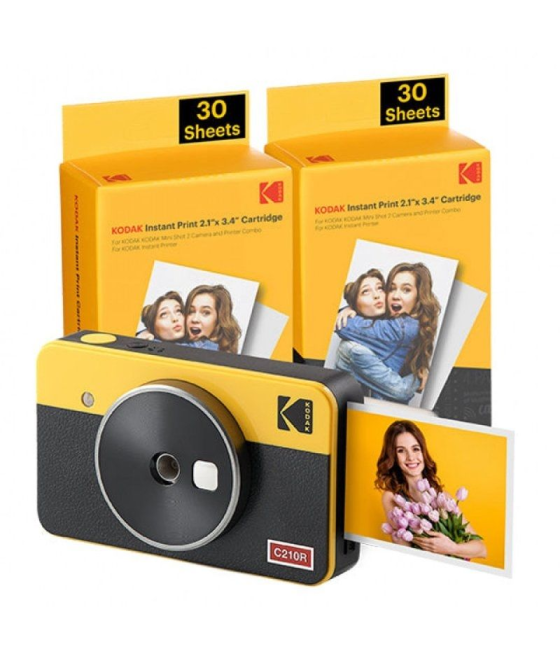 Cámara digital instantánea kodak mini shot 2 retro/ tamaño foto 53.3x86.3mm/ incluye 2x papel fotográfico/ amarillo