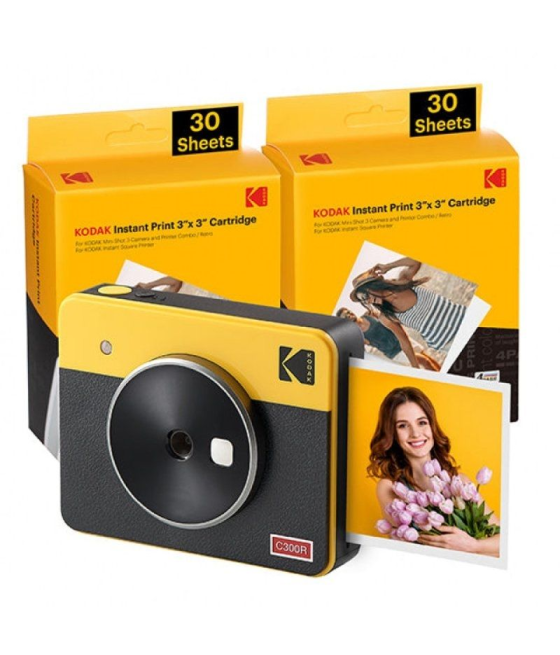 Cámara digital instantánea kodak mini shot 3 retro/ tamaño foto 3x3'/ incluye 2x papel fotográfico/ amarillo