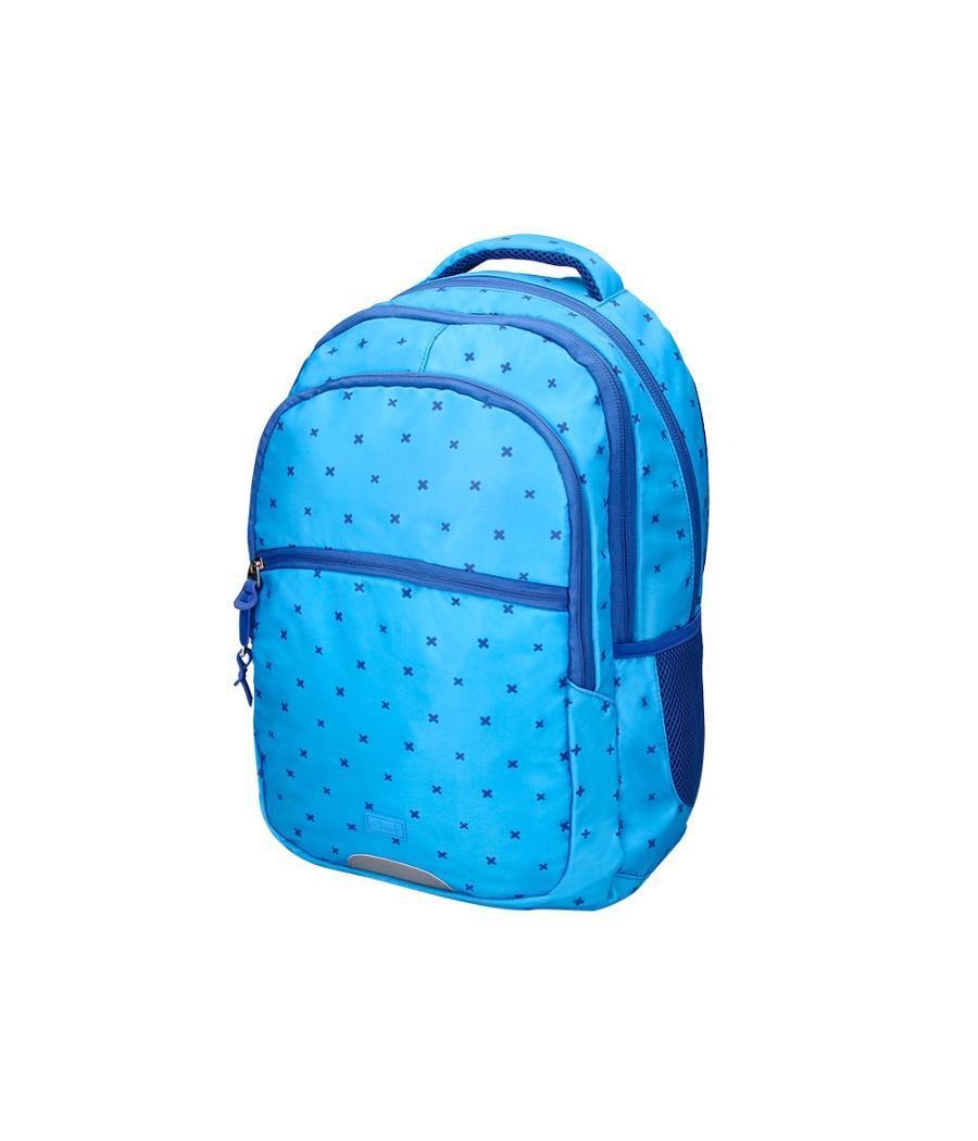 Cartera escolar liderpapel moc hila multibolsillo diseño azul 450x145x300 mm