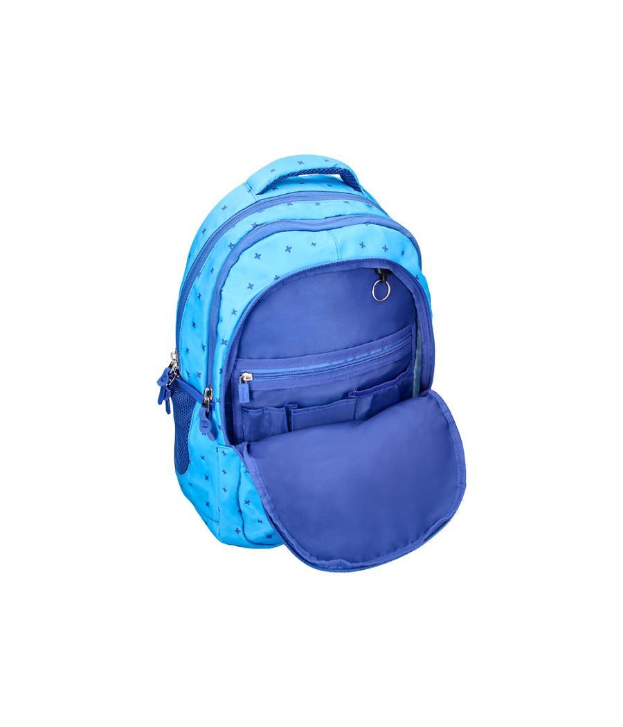 Cartera escolar liderpapel moc hila multibolsillo diseño azul 450x145x300 mm
