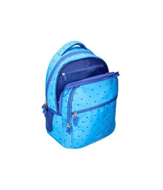 Cartera escolar liderpapel moc hila multibolsillo diseño azul 450x145x300 mm
