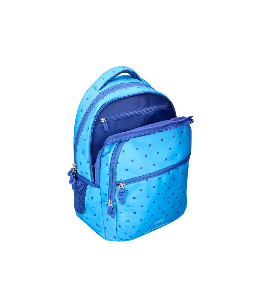 Cartera escolar liderpapel moc hila multibolsillo diseño azul 450x145x300 mm