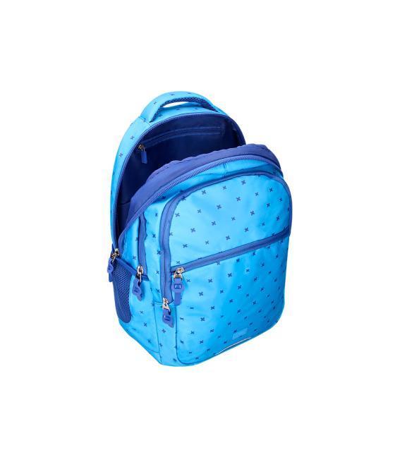 Cartera escolar liderpapel moc hila multibolsillo diseño azul 450x145x300 mm