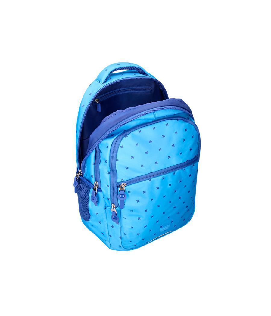 Cartera escolar liderpapel moc hila multibolsillo diseño azul 450x145x300 mm
