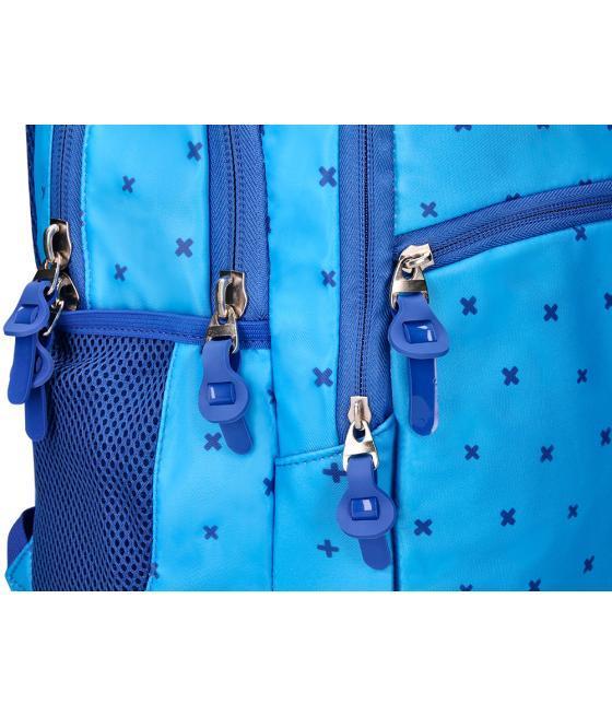 Cartera escolar liderpapel moc hila multibolsillo diseño azul 450x145x300 mm