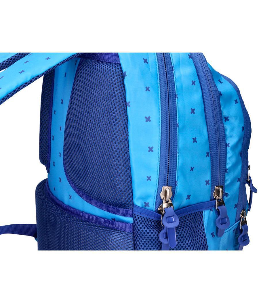 Cartera escolar liderpapel moc hila multibolsillo diseño azul 450x145x300 mm