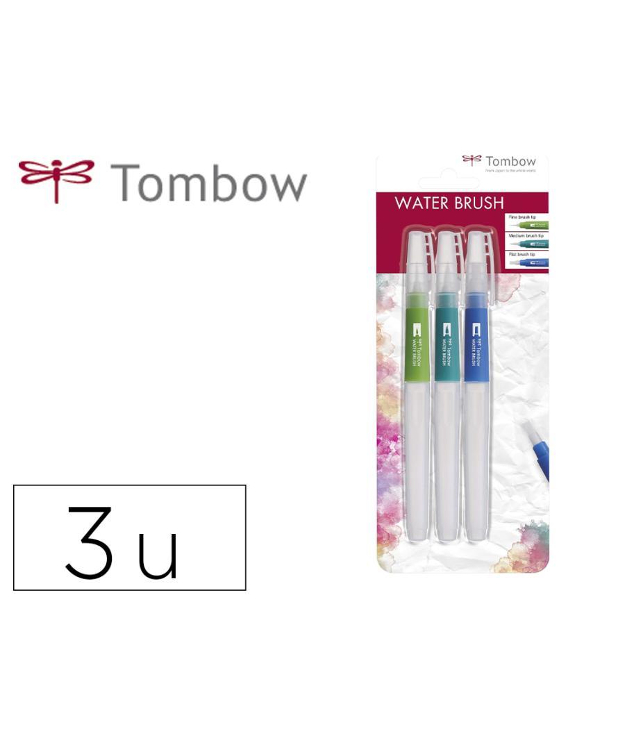 Pincel tombow water brush con depósito rellenable blister de 3 unidades punta fina/media/plana