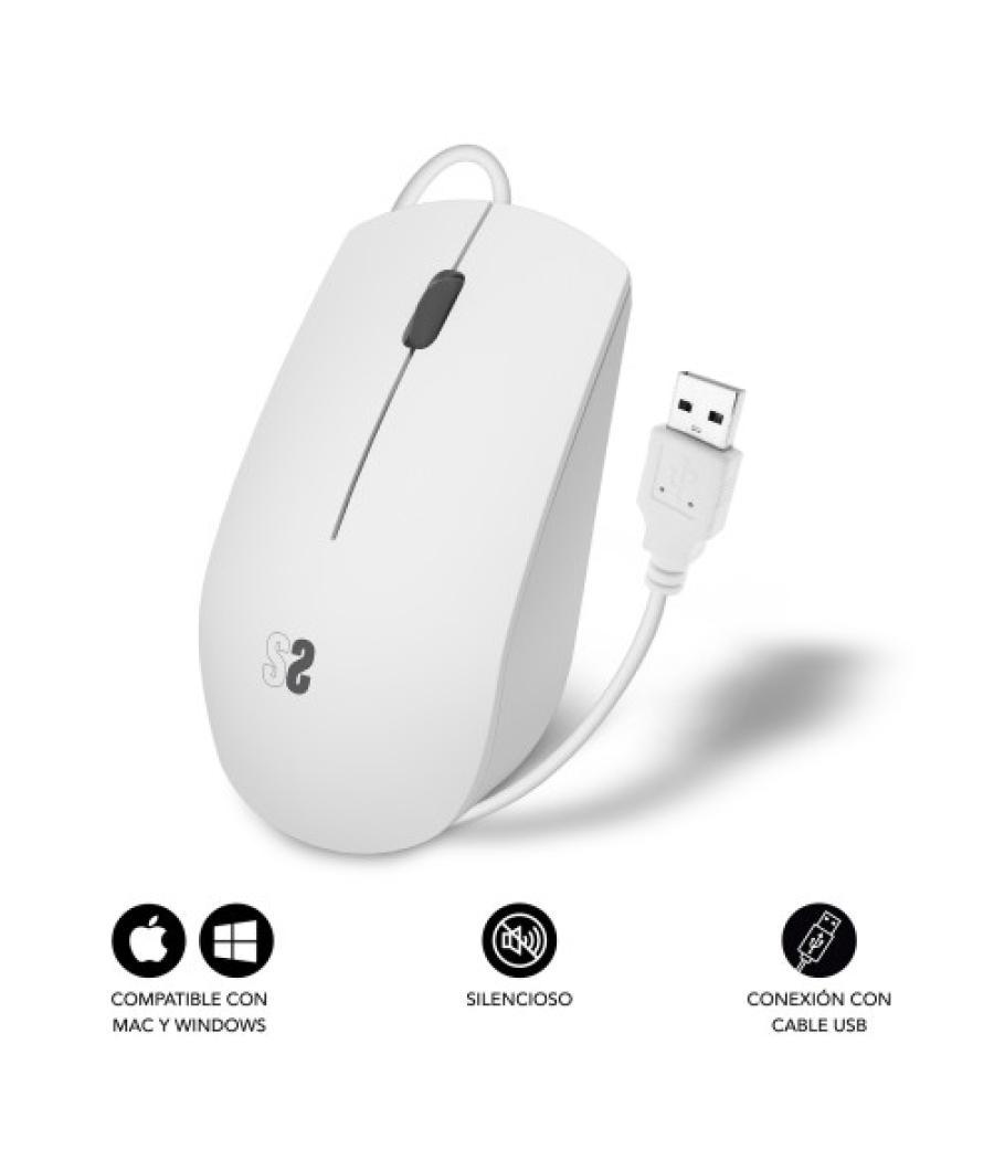Subblim ratón business silencioso con cable usb 1200 dpi blanco
