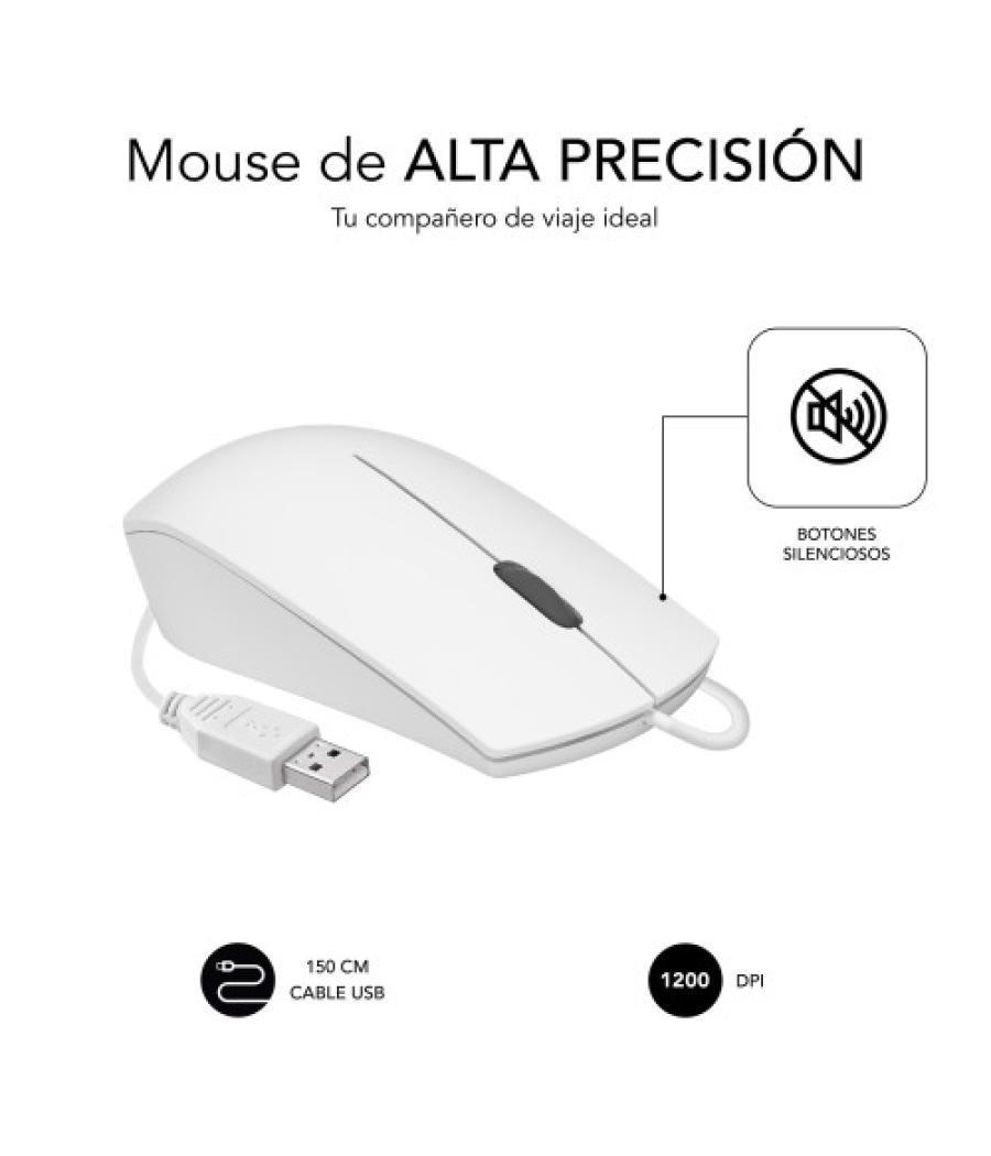 Subblim ratón business silencioso con cable usb 1200 dpi blanco