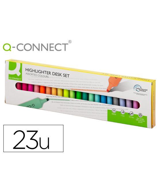 Rotulador q-connect fluorescente punta biselada estuche de sobremesa 23 unidades colores surtidos