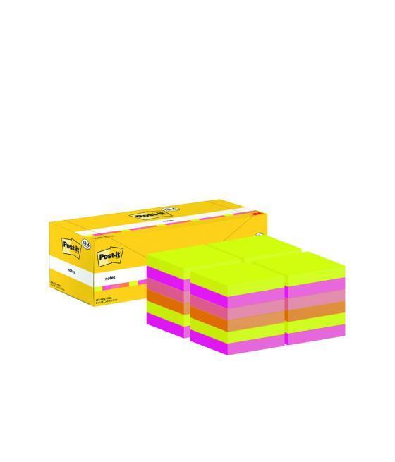 Bloc de notas adhesivas quita y pon post-it colores surtidos 76x76 mm con 100 hojas pack de 18+6 unidades