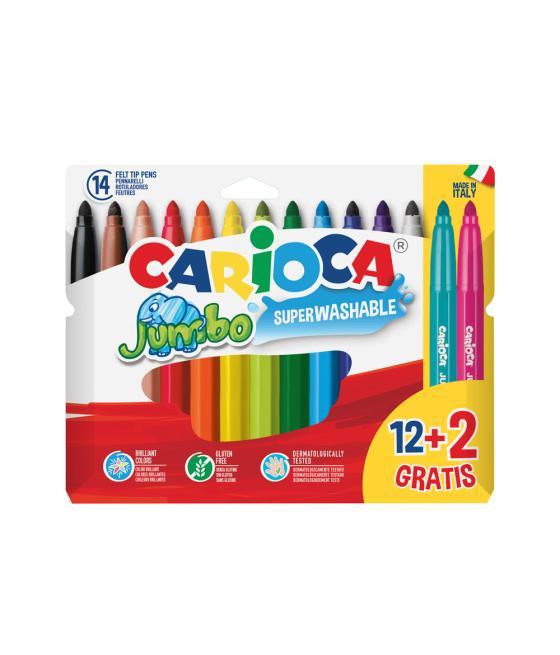 Rotulador carioca jumbo punta gruesa estuche de 12 unidades colores surtidos + 2 gratis