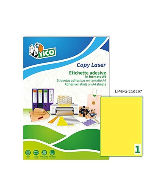 Etiqueta adhesiva tico amarillo flúor permanente fsc láser/inkjet/fotocopia 210x297 mm caja de 70 unidades