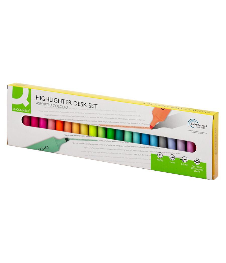 Rotulador q-connect fluorescente punta biselada estuche de sobremesa 23 unidades colores surtidos