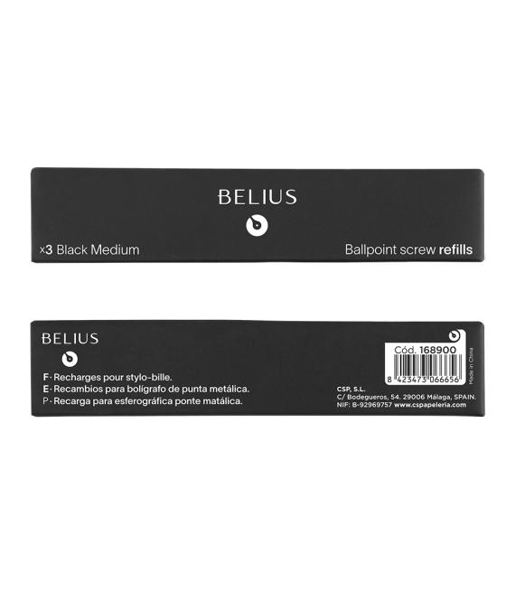 Recambio bolígrafo belius negro 0,8 mm caja 3 unidades