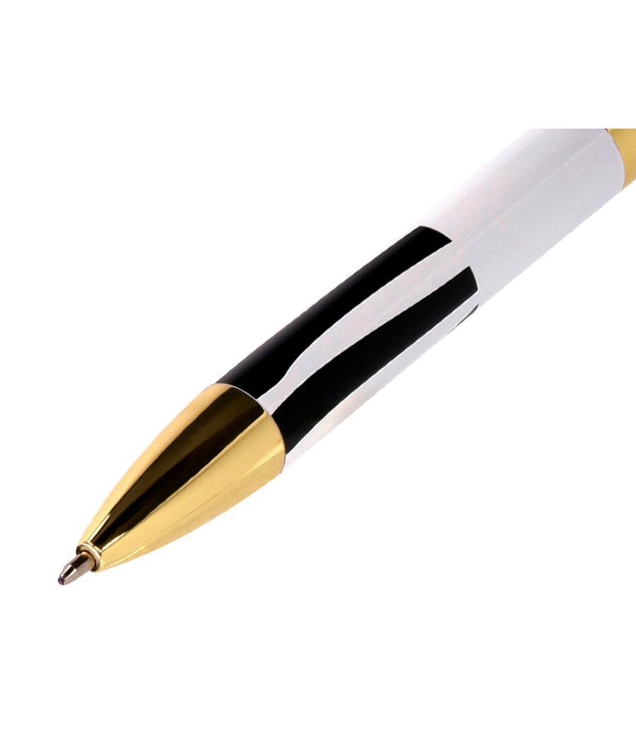 Bolígrafo belius dualita cuerpo blanco color negro tinta azul caja de diseño
