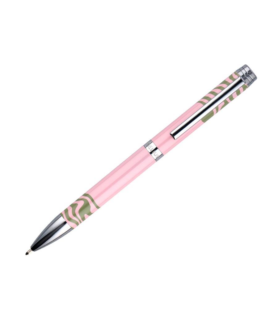 Bolígrafo belius ink dreams aluminio color rosa y verde matcha plateado frase interior tinta azul caja de diseño