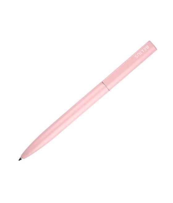Bolígrafo belius rocket b aluminio color minimalista rosa tinta azul caja cilindrica