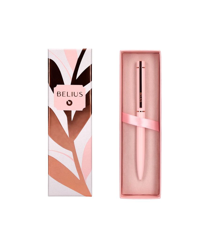 Bolígrafo belius rose aluminio color rosa/oro rosa tinta azul caja de diseño