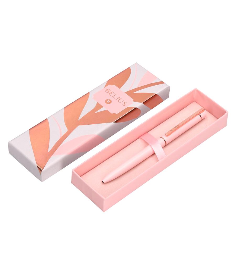 Bolígrafo belius rose aluminio color rosa/oro rosa tinta azul caja de diseño