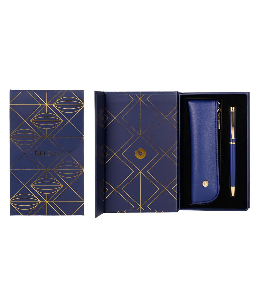 Pluma y estuche belius soiree color art deco azul marino y dorado tinta azul caja de diseño