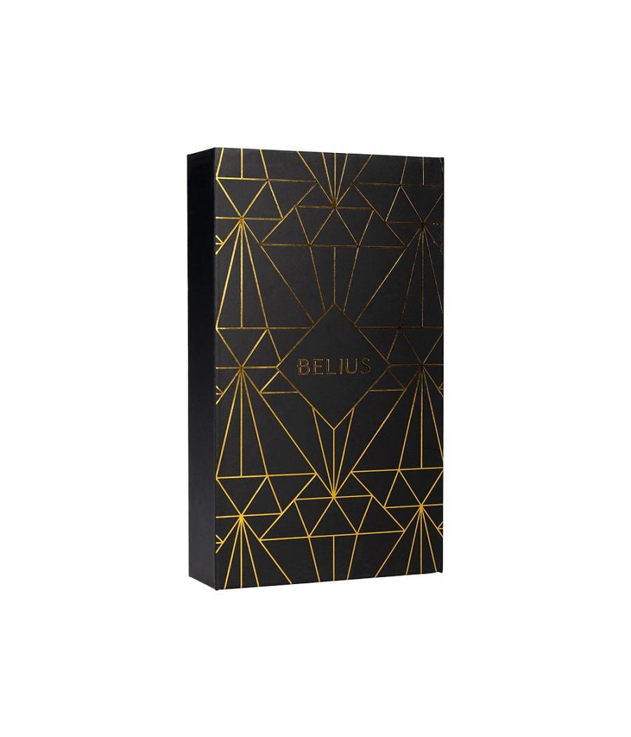 Pluma y estuche belius soiree color art deco negro y dorado tinta azul caja de diseño