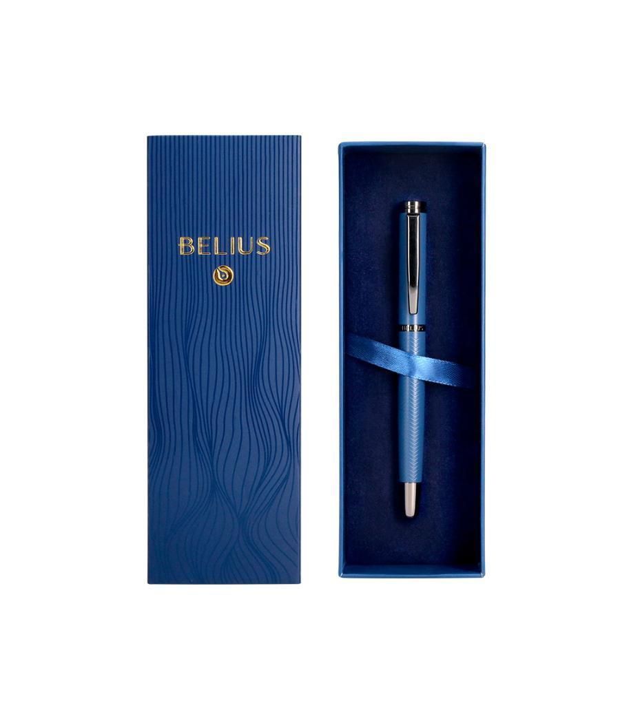 Bolígrafo belius neptuno aluminio textura wavy color azul marino tinta azul caja de diseño