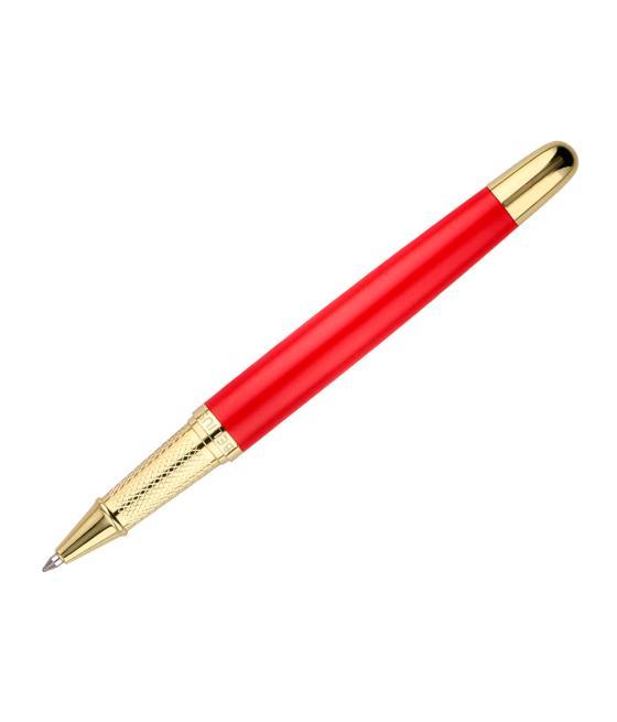 Bolígrafo belius passion dor aluminio textura cepillada color rojo y dorado tinta azul caja de diseño