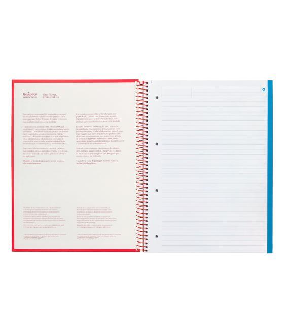 Cuaderno espiral navigator a4 micro tapa forrada 120h 80gr horizontal 5 bandas 4 taladros color rojo