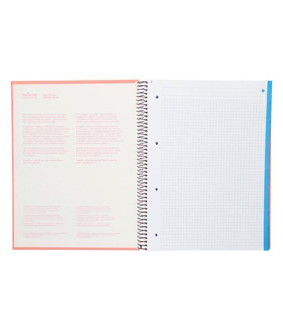 Cuaderno espiral navigator a4 micro tapa forrada 120h 80gr cuadro 5mm 5 bandas 4 taladros color rosa