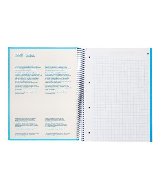 Cuaderno espiral navigator a4 micro tapa forrada 120h 80gr cuadro 5mm 5 bandas 4 taladros color celeste