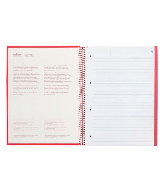 Cuaderno espiral navigator a4 micro tapa forrada 80h 80gr horizontal 1 banda color rojo