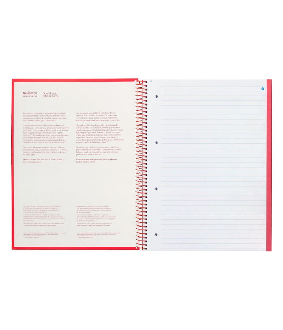 Cuaderno espiral navigator a4 micro tapa forrada 80h 80gr horizontal 1 banda color rojo