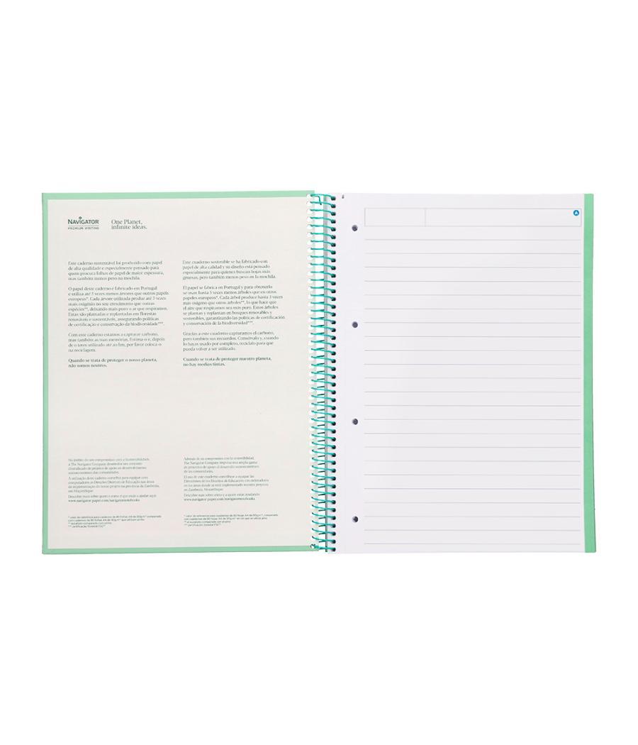 Cuaderno espiral navigator a4 micro tapa forrada 80h 80gr horizontal 1 banda color menta