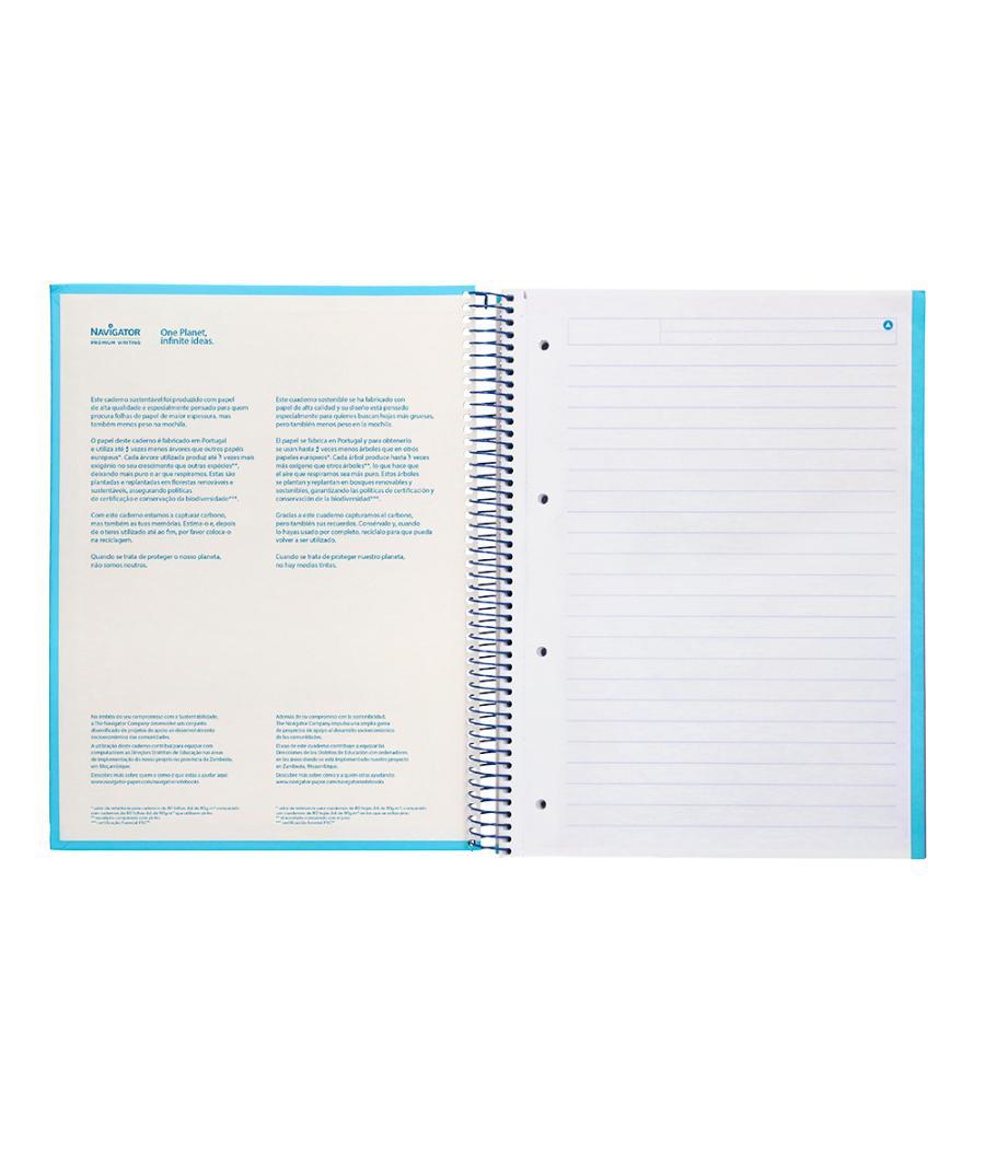 Cuaderno espiral navigator a4 micro tapa forrada 80h 80gr horizontal 1 banda color celeste